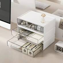 3/2pcs White Plastic Desktop Storage Box With Drawer, Waterproof And Dustproof, Portable Modular Design, Suitable For Storing Notebooks, Pens, Various Stationery, Cosmetics, Etc., Applicable For School Dorms, Offices And Home Desktop Organization, Pencils, Hair Accessories, Desktop Organizer Storage Box - White - View 4