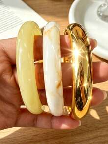 3pcs/1pc Exquisite Vintage Acrylic Bracelet Set, Fashionable Cylindrical Design, Suitable For Daily Casual Wear, Women's Fashion Accessory, Acrylic Material, No Inlay Craft, Suitable For All Year Round, Used For Daily, Party And Vacation Occasions - Multicolor - View 6