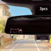 3/1pc Cartoon Cute Cat Waving Rearview Mirror Car Sticker, Minimalist INS Style Car Interior Decor Sticker, Easy To Apply Without Damaging Mirror Surface, Girls' Car DIY Fun Modification Decor - Maneki-neko - View 8