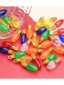 30/10pcs Christmas Light Bulb Charms, Multicolor Acrylic Mini Light Bulb Pendants With Gold Loop, Christmas Ornament Beads, Suitable For DIY Crafts, Holiday Craft Pendants, Christmas Decorations - Multiple Styles - View 1