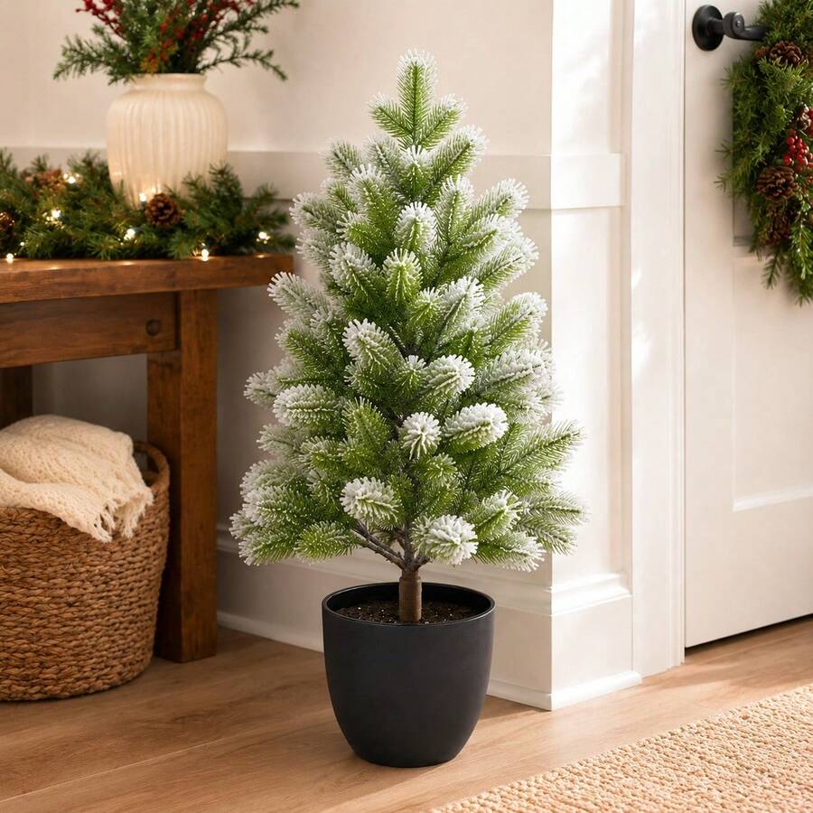 Realistic Mini Pine Christmas Tree, Touch-Feel Desktop Artificial Tree, Pre-Assembled Lifelike With Pot, Holiday Decor Tree, Suitable For Home Indoor Or Outdoor - Multicolor - View 1