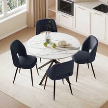 White Table + Dark Blue Chair