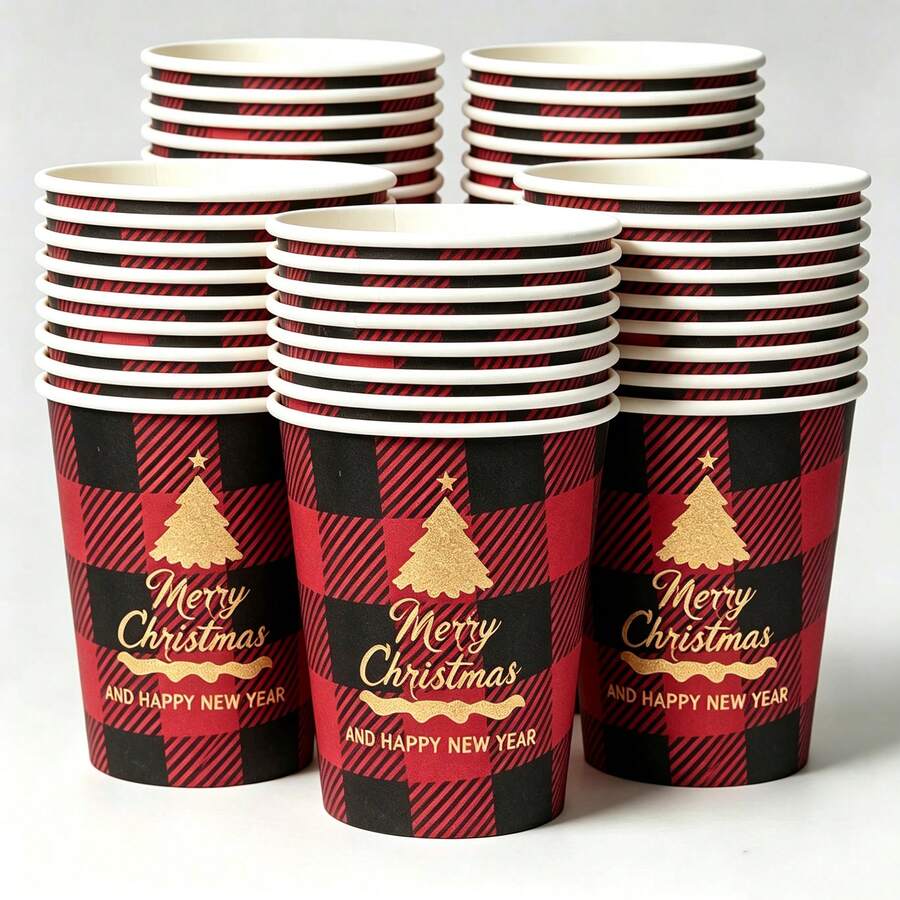 10/25/50pcs Paper Cups, Christmas Paper Cups, Holiday Paper Cups, Snowflake Pattern Christmas Paper Cups, Christmas Party Paper Cups, Party Paper Cups - Multicolor - View 1