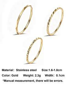 3PCS Stainless Steel Women's Versatile Non-Fading Rhombus Geometric Design Stackable Ring Set - Gold - View 3
