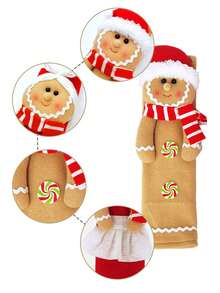 1pc/2pcs Christmas Gingerbread Man Refrigerator Handle Cover, Cute Gingerbread Boy & Girl Plush Fridge Handle Protector, Scene Decoration, Holiday Decor, Room Decor, Home Decor, Theme Party Decoration, Christmas Decoration - Multicolor - View 6
