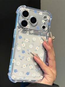 بطانية هاتف TPU ناعم شفاف بزهور بيضاء وزرقاء فاتحة مع وسادة هوائية مقاومة للصدمات، غلاف حماية شفاف بزهور باستيل متوافق مع Apple 18 Pro/17/16/15/14/13/12/11 Pro Max Plus - شفاف - مشاهدة 2