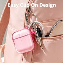 1pc Transparent TPU Shockproof Earphone Protective Case With Metal Clip, Compatible With All Apple Models (1st Gen, 2nd Gen, 3rd Gen, 4th Gen, Pro, Pro 2), Scratch-Resistant And Durable - Transparent Powder - View 1
