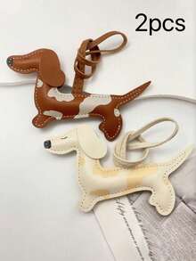 Cute Fashion Handmade Leather Dachshund Spotted Dog Keychain, Tassel Key Ring, 2PCS Dachshund/Single Dachshund Set Combination - Multicolor a - View 2