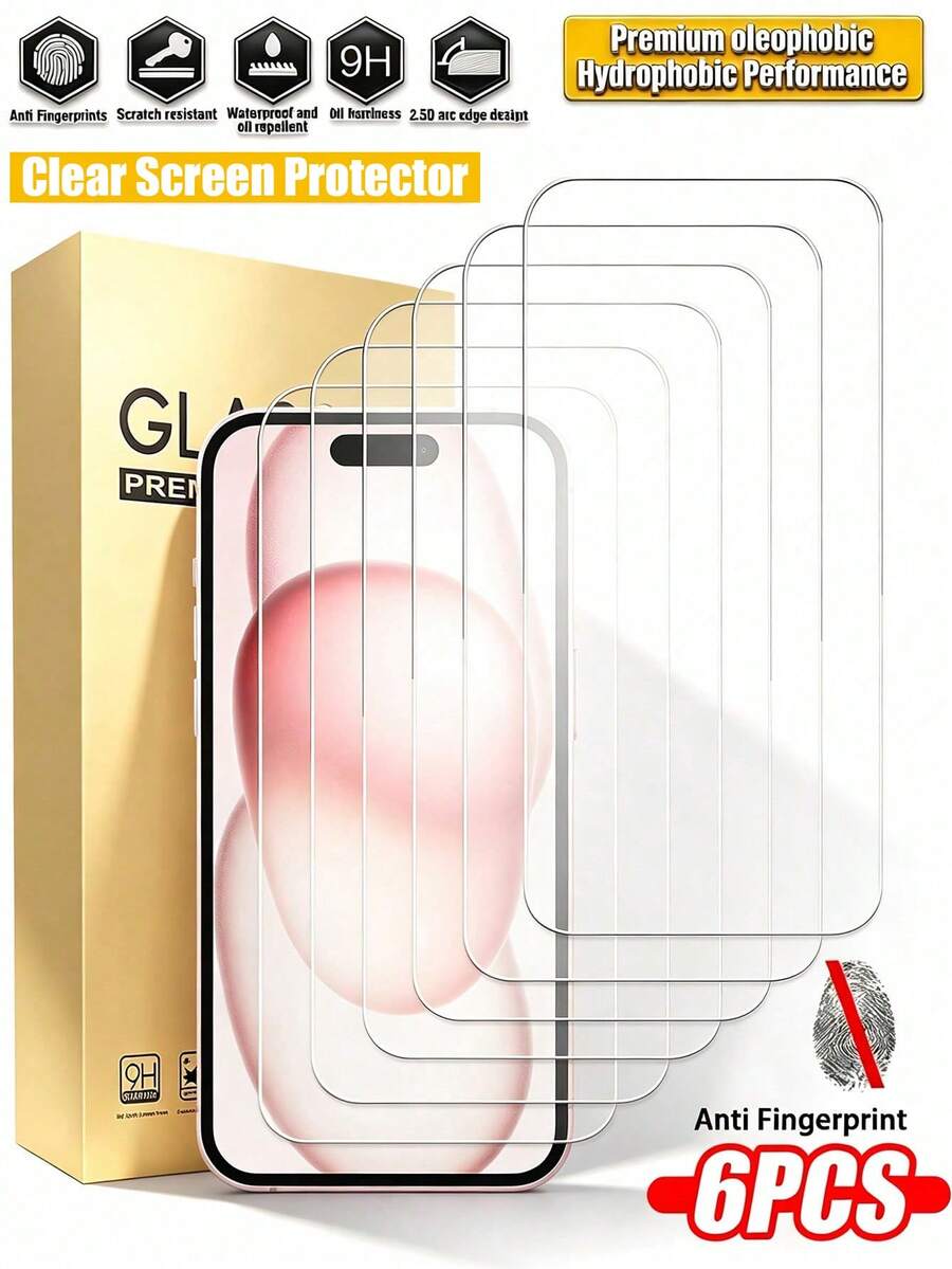 6pcs High Definition Clear Tempered Glass Screen Protector, Compatible With IPhone Devices, Anti-Scratch Anti-Collision Oleophobic Coating Smooth Touch, Compatible With IPhone Ultra/18 Pro Max/18 Pro/18/17e/17 Pro Max/17 Pro/17 Air/17/16 Pro Max/16 Pro/16 Plus/16/15 Pro Max/15/14/13/12 And Other Models.