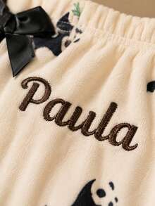 1PC Personalized Panda Motif Bath Wrap, Customizable Name Embroidery, Bow Accent And Side Pocket Design, Strapless Wearable Bath Cover‑Up, Shower Routine, Bedroom & At‑Home Spa, Holiday Present For Adult Family Members - Multicolor - View 4