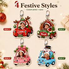Custom Keychain Christmas Car Photo Charm, Festive Holiday Bag Charm, Personalized Keychain With Name, Whimsical Xmas Car Ornament, Customized Photo Gift For Family & Friends, Customizable Picture Christmas Bag Accessory, Stocking Stuffer Gift - Style a - View 3
