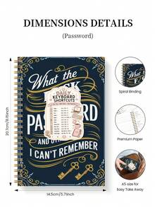 1pc Navy Gold A5 Login & Password Book With Shortcut Sticker, Halloween Notebook Office Decor And Accessories Nurse Essentials Bible Study Materials, For Home Office & Accounts - A - View 4