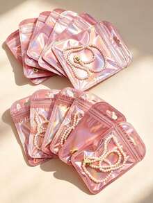 20pcs Laser Iridescent Pink Self-Sealing Jewelry Bags, Moisture-Proof Dust-Proof Anti-Oxidation, Portable Storage For Earrings Necklaces Accessories - Multicolor - View 2