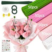 424/674pcs Pink Tulip Handmade Craft Kit, Chenille Soft Pipe Stems, Flower Stems, Stamens, Tape, Ribbons, With Tutorial Video, Suitable For Beginners, DIY Handmade Creative Decoration, Graduation, Birthday, Wedding Party Gift, Mother's Day, Valentine's Day - Pink Series - View 4