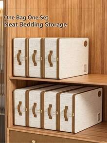 Fabric Quilt Storage Box, Large Opening Vertical Side-Loading Storage Bin, Reinforced Handle Stackable, Closet Organizer For Blankets, Clothes, Bedding, Dust-Proof Home Storage Box - Multicolor - View 2