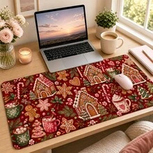 Gingerbread Bakery Large Mouse Pad, Christmas Desk Mat, Extended Keyboard Pad , Polyester Surface With Rubber Base For Gaming, Home Office, Winter Desk Decor And Festive Holiday Gifts 3 Sizes Available - View 4