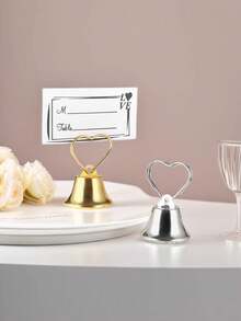1/8pcs Creative Metal Business Card Holder With Heart Bell Metal Photo Clip, Wedding/Valentine's Day Table Decor, Memo And Postcard Display Stand, Suitable For Wedding, Birthday Party, Hotel, Office, Restaurant Menu, Table Number Card, Etc. - Multiple Styles - View 6