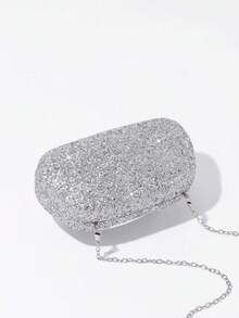Women Shiny Evening Clutch,Hard Shell Handbag With C-Shaped Handle,Fashionable Portable Formal Style,For Weddings,Balls, Cocktail Parties, Nightclubs - Silver - View 8