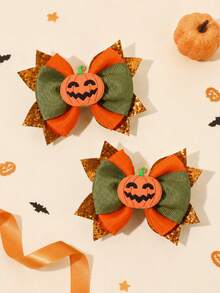 2pcs Thanksgiving Turkey Bow Hair Clips,Multicolor Glitter Ribbon Alligator Clips,Cute Autumn Hair Accessories Gift For Girl Kid Party Holiday Wear No Card - Multicolor - View 8