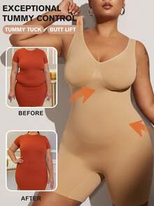 1 pieza Mono moldeador sin costuras para mujer de talla grande, color negro, esculpe la cintura, soporte de busto, control del abdomen, moldeador corporal de una sola pieza - Albaricoque - Ver 1
