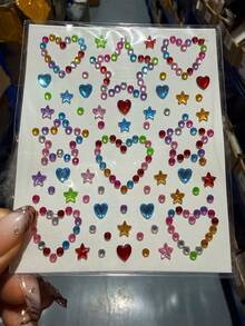 3/1 Lembar Stiker Permata Wajah Hati Bintang, Stiker Permata Berlian Imitasi Hati Aurora Merah Muda Perekat Diri 3D, Permata Kristal Rantai Warna-warni untuk Wajah dan Tubuh, Untuk Dekorasi Rias Mata Pesta Festival Rave - MultiWarna - View 10