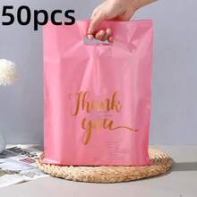 10/30/150pcs Pink Thank You Plastic Gift Bag Set - Durable, Stylish, Reusable, 3 Sizes Suitable For Gift Shop Packaging, Gift Bags, Gift Wrapping, Fashion Packaging, Sturdy Structure, With "Thank You" Design - Pink Thank You Gift Bag Set - View 9