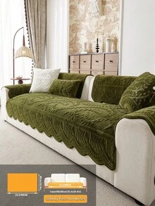 1PC Thick Faux Rabbit Fur Sofa Cover, Cozy All‑Season 3D Leaf Floral Embossed Plush Couch Protector, Non‑Slip Machine Washable Pet Friendly Sofa Cushion Mat For Living Room Home Decor - Green - View 13