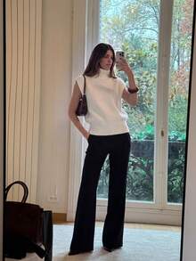ODALIA Women's Elegant Solid Color High Neck Long Sleeve Knit Vest, Women's White High Neck Ribbed Knit Sweater Vest, Fall/Winter Regular Fit Sleeveless Knit Vest 2026 New Arrival, Women's Fall/Winter Knit Vest, Women's Party Vest, Women's Fall/Winter Elegant Outing Outfit, Fall/Winter Luxury Knit Vest, Christmas - Apricot - View 6