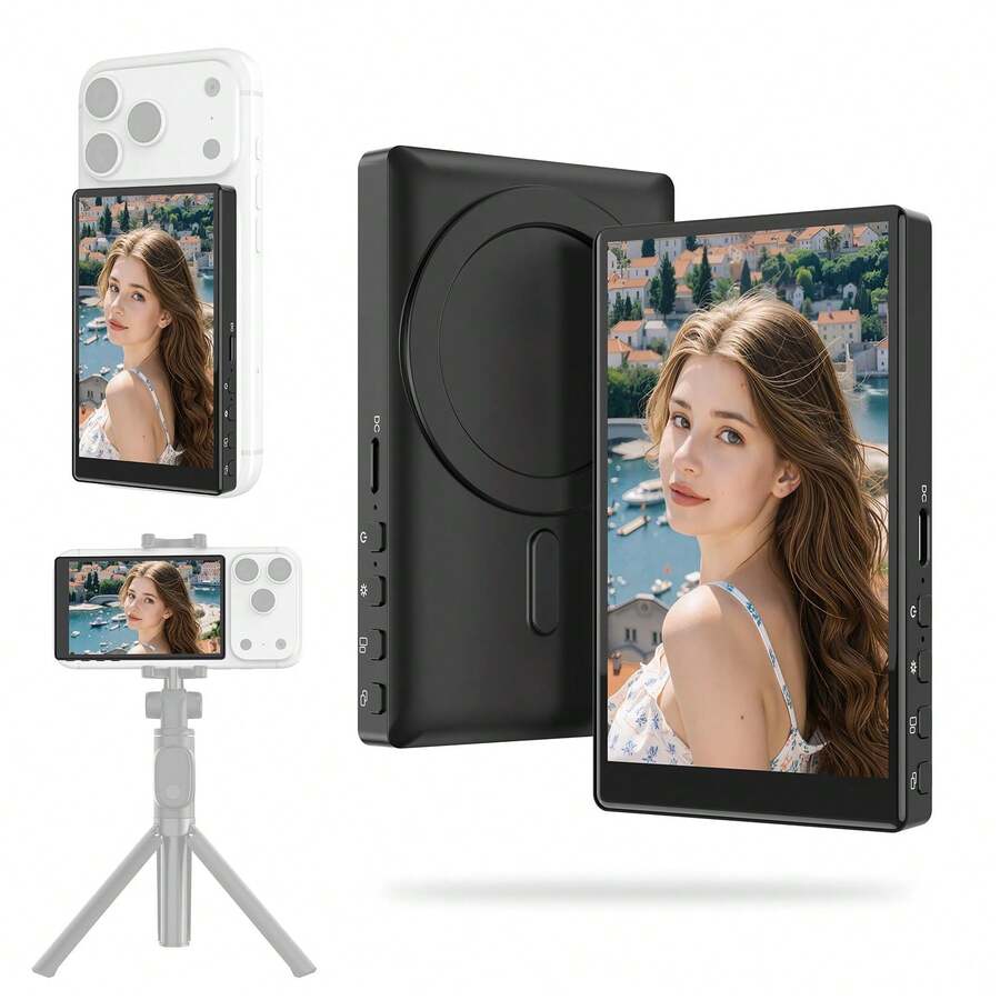 Magnetic Phone Vlog Selfie Monitor HD Screen Display, Compatible With IOS & Android Phone With Remote Control, Wireless Back Camera Monitor For Live Streaming, Content Creation, Selfies, Live Streaming, Video Recording Tools,Valentines Day Gifts - View 1