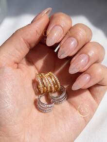 1 Pair Zirconia Triple Layer Earrings, Suitable For Daily Wear, Versatile For Various Outfits, Also Great For Dates And Parties - Style 1 - View 6