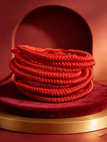 6/12pcs Vintage Red Lucky Braided Bracelets, Handmade Woven Texture, Personalized Unisex - Red - View 5