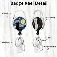 Personalized ID Set With Lanyard, Featuring A Retractable ID Holder, Retractable Clip, And Detachable Neck Lanyard, Vertical Design - Suitable For Women, Nurses, Doctors, Students, And Teachers (Starry Night Black Cat) - Starry Night Black Cat - View 5
