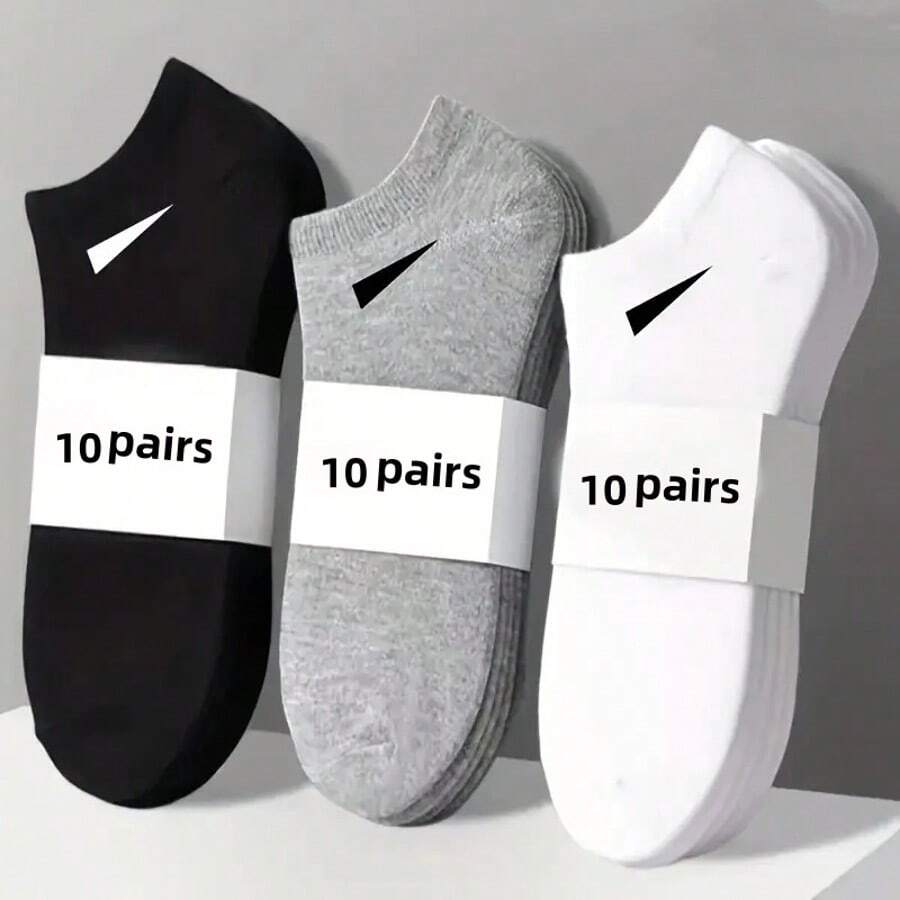 10 Pairs Unisex Breathable Socks, Lightweight Random Solid Color Minimalist Design, Elastic And Durable, Suitable For Sports, Casual And Daily Wear, Comfortable And Convenient, Presenting A Minimalist Style - Multicolor - View 1