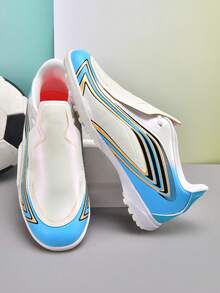A Pair Of Unisex Soccer Training Shoes, Suitable For Outdoor Artificial/Natural Grass Training Fields, Professional Team Sports Shoes With Front Laces, TF Studs, And Short Studs. - White - View 2