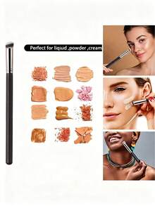 1/2/3pcs 370 Concealer Brush, Soft Dense Bristles Seamless Blending Makeup Brush, Portable Face Blush Makeup Brush Suitable For Beginners - Black - View 5