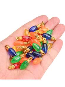30/10pcs Christmas Light Bulb Charms, Multicolor Acrylic Mini Light Bulb Pendants With Gold Loop, Christmas Ornament Beads, Suitable For DIY Crafts, Holiday Craft Pendants, Christmas Decorations - Multiple Styles - View 5