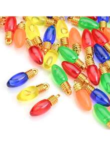 30/10pcs Christmas Light Bulb Charms, Multicolor Acrylic Mini Light Bulb Pendants With Gold Loop, Christmas Ornament Beads, Suitable For DIY Crafts, Holiday Craft Pendants, Christmas Decorations - Multiple Styles - View 7