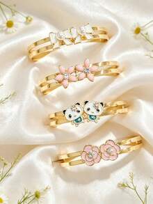 1 Set 4pcs Colorful Children's Bracelet Set, Bowknot, Small Flower, Panda Design, Exquisite And Eye-Catching, Adjustable Size, Suitable For Daily Wear And Festive Jewelry - Gold - View 6