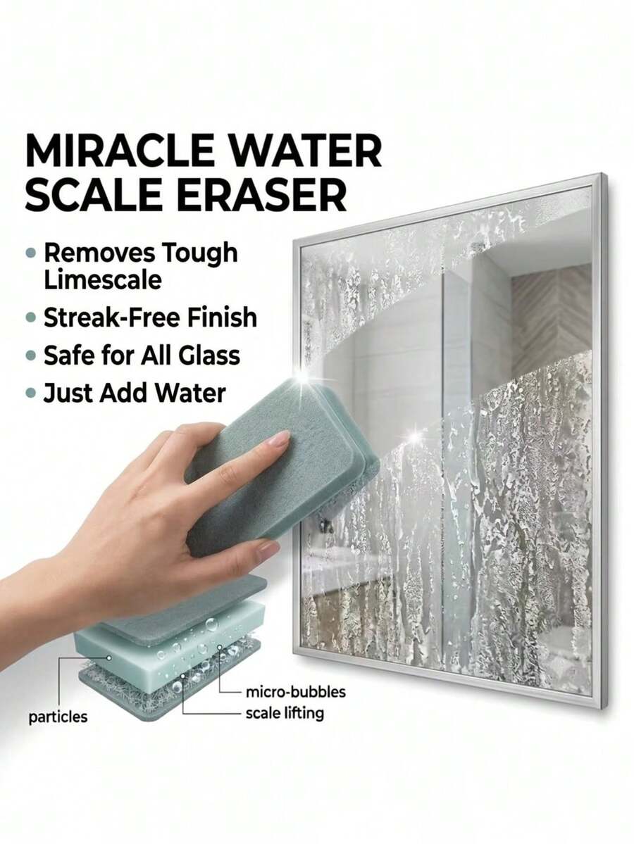 Glass Water Scale Magic Scrub Cleaning Brush, Household Bathroom Mirror Shower Room Tile Powerful Water Scale Water Stain Water Mark Removal Tool, Multi-Functional Window Glass Cleaning Tool - Glass Cleaning Tool - View 1