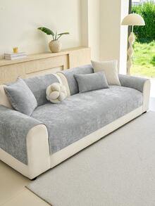1 Buah Bantal Sofa Anti Selip Chenille Warna Solid Bergramasi Tinggi untuk Semua Musim, Gaya Minimalis, Kain Dekoratif & Pelindung Sofa untuk Rumah, Dapat Dicuci dengan Mesin. - Light Grey - View 3