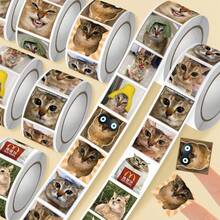 Novelty Save Meimei Cat Meme Sticker Roll, Funny Cat Meme Decorative Decals, DIY Scrapbooking Laptop Phone Luggage Stationery Stickers, Unique Gift For Cat Enthusiasts - Multicolor - View 2