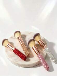 1pc Rhinestone Handle Makeup Brush, Rose Gold Metal Ferrule, Soft Fluffy Bristles, Shiny Makeup Tool, Suitable For Foundation, Blush, Contour, Highlighter, Base Makeup, Ideal For Daily Makeup, Travel And Gifting - Multicolor - View 6