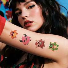 FTVLTAT 20pcs Cute Cartoon Monster Temporary Tattoo Stickers - Designed For Adults, Creative Monster Body Art Stickers, Waterproof Fake Tattoos, Suitable For Arms, Face And Hands; Perfect Gift For Music Festivals And Theme Parties, Essential Item For Summer Beach Vacations - Multicolor - View 7