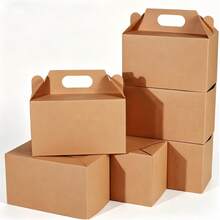 12/24pcs Thickened Kraft Paper Portable Packaging Boxes, Integrated Portable Hollow Handle Design, Suitable For Snacks, Baked Cooked Food, Specialty Repackaging; Suitable For Takeout Delivery, Gift Giving, Foldable Storage Saves Space, - View 3