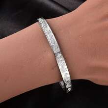 Personalized Ancient Egyptian Sun Pyramid Totem Engraved Silver C-Shaped Open Cuff Bracelet, Unisex, Suitable For Daily And Party Wear - Silver - View 3