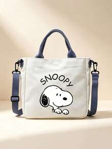 1pc Cute Snoopy Print Canvas Tote Bag, Suitable For Women And Girls, Detachable And Adjustable Shoulder Strap, Large Capacity, Lightweight Casual Handbag, Multi-Functional Daily Use Bag, Suitable For Shopping, Travel, School, Work, Commuting - Multicolor - View 2