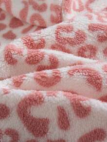 Tween Girls Sweet Pink Leopard Print Faux Lamb Fleece Hooded Sweatshirt, Single-Breasted Long Sleeve Mid-Length Fuzzy Sweatshirt, Winter Outerwear, Casual Versatile Mid-Length Hooded Jacket - Pink - View 10