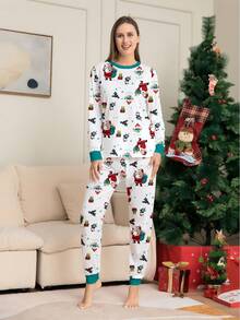 Women's Christmas Pajama Set 2pcs, Santa Claus Gift & Holly Berry All-Over Print Top And Matching All-Over Print Pants, Holiday Loungewear Set - Multicolor - View 5