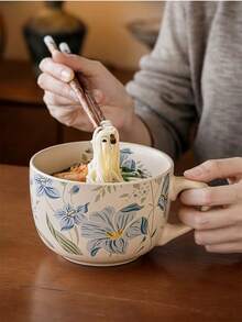 1件奶油花卉早餐陶瓷杯，花卉圖案，鄉村家庭日常飲用器皿，精緻裝飾禮品，適合居家與辦公室，可送給朋友、同事、女性及早餐愛好者 - 彩色 - 查看 6