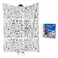 100x140cm/DIY Interactive Handmade Creative Painting DIY Doodle Blanket Black And White Hand-Drawn Coloring Sofa Nap Throw Blanket - Multicolor - View 11